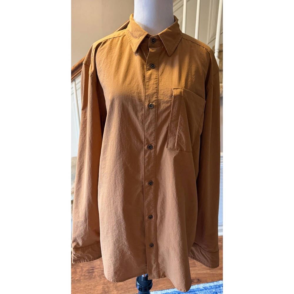 SWISS+TECH Copper Penny Long Sleeve Button Up Shirt Men L G 66 Nylon